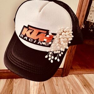 Supercross/Motocross KTM Racing Black and White Cap with Pearl Accent
